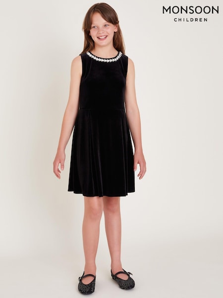 Monsoon Black Laureli Bow Velour Sleeveless Dress (AT7006) | 163 QAR - 178 QAR