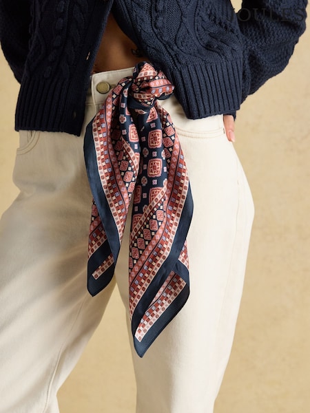 Joules Elsie Navy Small Square 100% Scarf (AT7045) | R$ 245