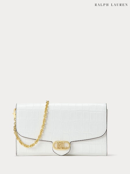 Lauren Ralph Lauren Adair Croc Leather Chain Crossbody White Clutch Bag (AT7089) | 342 €