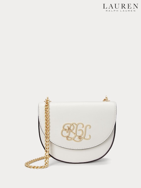 Lauren Ralph Lauren Embellished Logo Flap Crossbody Leather Saddle Bag (AT7090) | €183