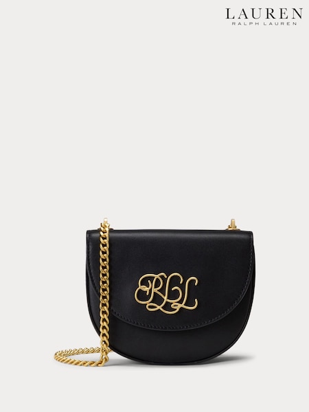 Lauren Ralph Lauren Embellished Logo Flap Crossbody Leather Saddle Bag (AT7098) | €183