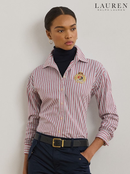 Lauren Ralph Lauren Kotta Striped Relaxed Fit Embroidered Logo Shirt (AT7105) | €290