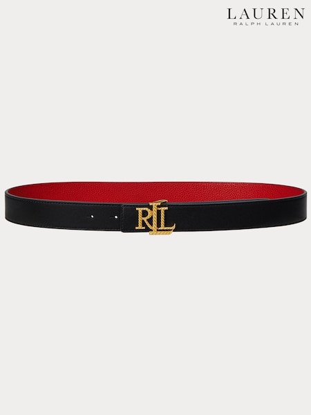Lauren Ralph Lauren Logo Reversible Pebbled Black Leather Belt (AT7123) | €59