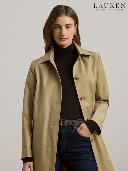 Lauren Ralph Lauren Hooded Cotton-blend Balmacaan Brown Coat (AT7134) | €471