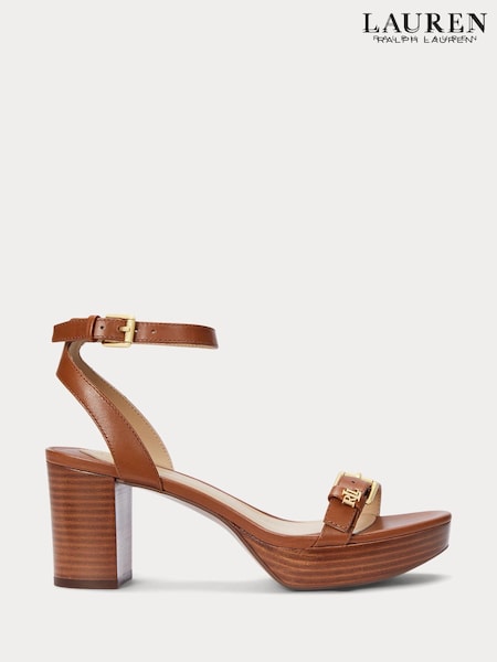 Коричневый - Lauren Ralph Lauren Melissah Platform Leather Heeled Sandals (AT7139) | €211
