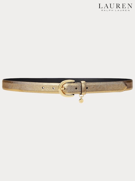 Lauren Ralph Lauren Gold Crosshatch Leather Belt (AT7155) | kr1 450