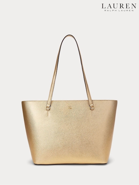 Kultainen/kullanvärinen - Lauren Ralph Lauren Karly Crosshatch Leather Tote Bag (AT7159) | €392