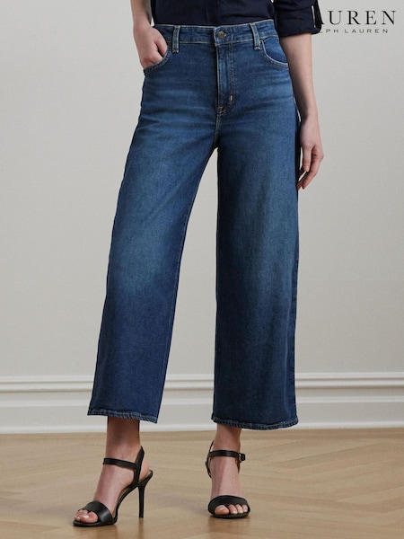 Lauren Ralph Lauren Blue High-Rise Wide-Leg Cropped Denim Jeans (AT7168) | €250