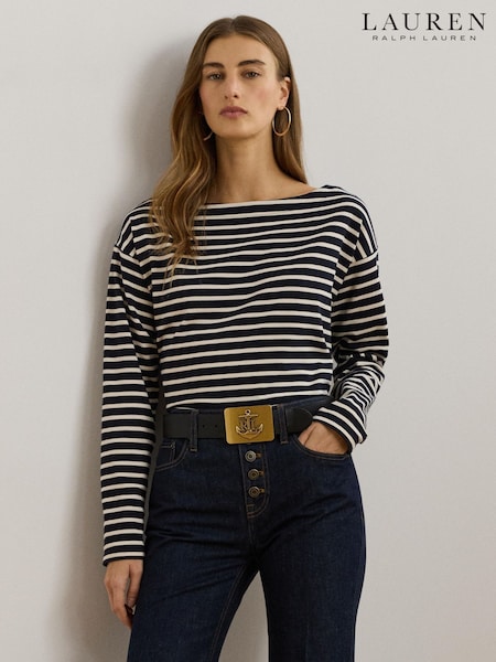Lauren Ralph Lauren Ronlee Striped Cotton Jersey Boatneck Top (AT7180) | AZN 298