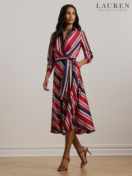 Lauren Ralph Lauren Striped Charmeuse Midi Dress (AT7198) | kr4 555