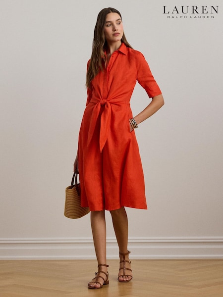 Lauren Ralph Lauren Curve Wakana Linen Belted Shirt Dress (AT7209) | kr3 984