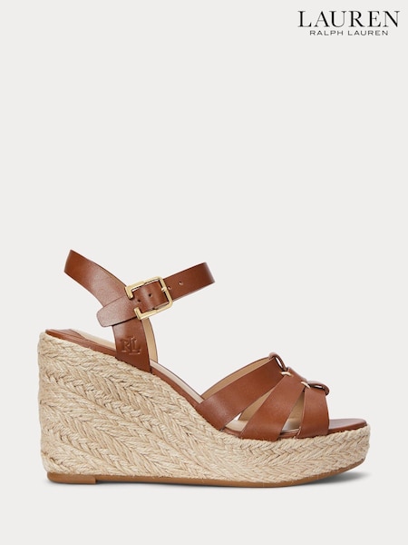 Lauren Ralph Lauren Soffia Nappa Leather Wedge Espadrille Sandals (AT7216) | €228