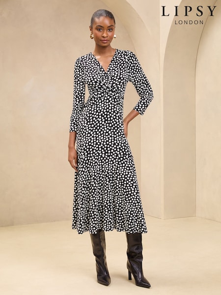 Negro/Blanco - Lipsy V-neck Twist Underbust Jersey Midi Dress (AT7259) | 78 €