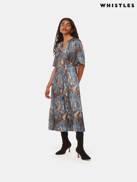 Whistles Black Petite Marlow Dashed Snake Print Dress (AT7282) | €72