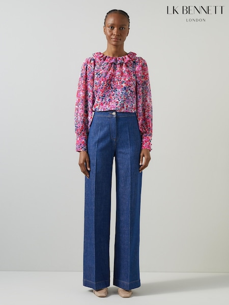 LK Bennett Erin Multi Watercolor Floral Blouse (AT7368) | 1,110 LEI