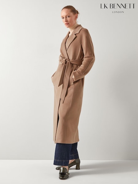 LK Bennett Brown Frances Camel Maxi Wool Coat (AT7376) | ₪2,509