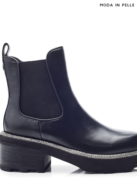 Moda in Pelle Blanda Glitz Rand Chunky Leather Chelsea Black Boots (AT7410) | R$ 1,375