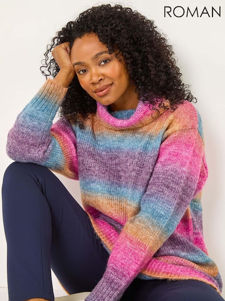 Roman Blue Petite Space Dye Roll Neck Longline Jumper (AT7422) | 2,403 UAH