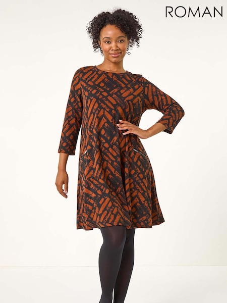 Roman Petite Zip Detail Abstract Dress (AT7433) | €56