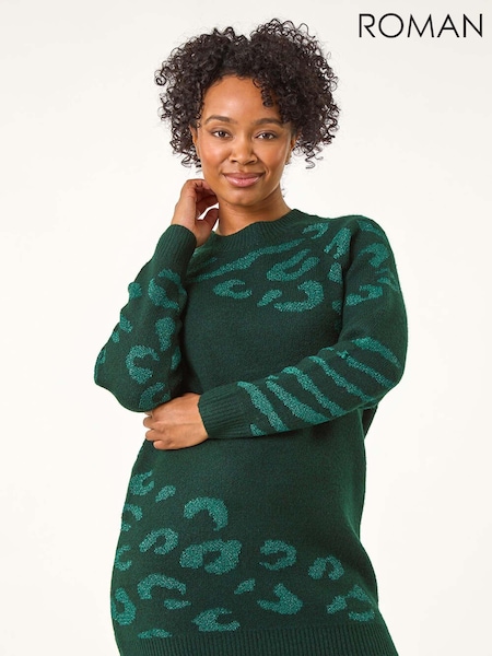Roman Green Petite Animal Print Longline Stretch Jumper (AT7440) | AZN 123
