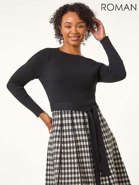 Roman Black Petite Contrast Check Knitted Dress (AT7446) | €63