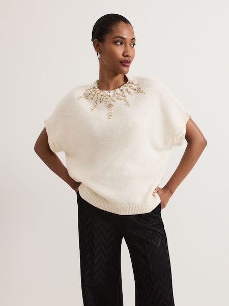Phase Eight White Allie Jewelled Knit Jumper (AT7530) | €63
