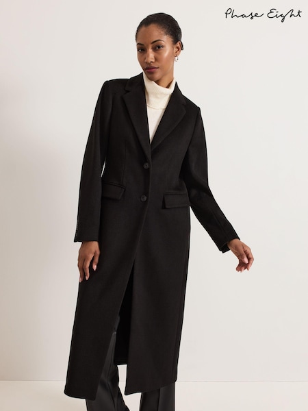 Phase Eight Black Lydia Long Wool Coat (AT7539) | €293