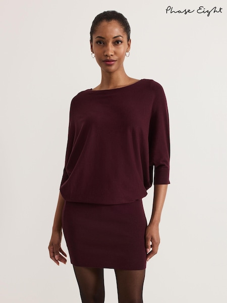 Roșu - Phase Eight Becca Batwing Knitted Dress (AT7542) | 737 LEI