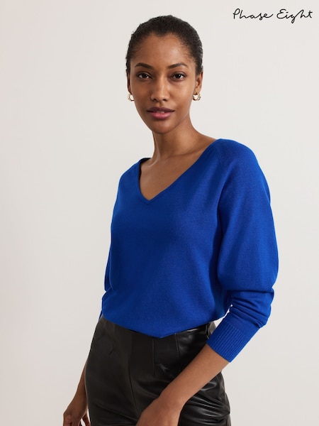 Phase Eight Blue Senita Fine Knit V-Neck Jumper (AT7545) | AED218