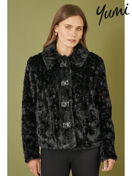 Yumi Luxe Textured Faux Fur Jacket With Pockets (AT7567) | €126