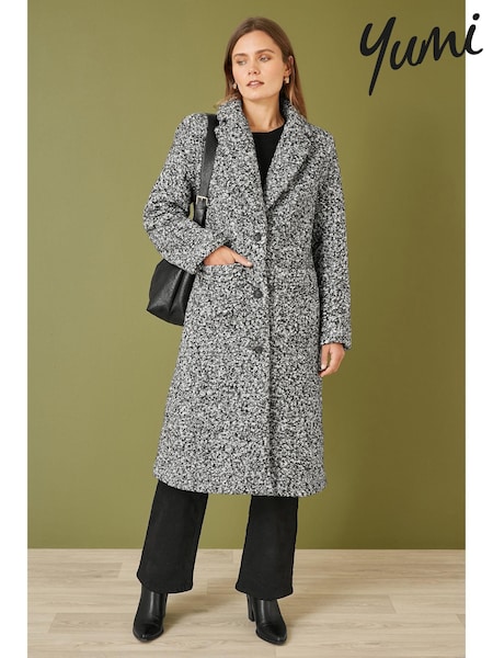 Yumi Grey Boucle Long Line Coat (AT7571) | ₪377