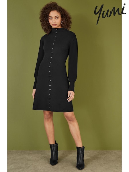 Yumi Knitted Button Up Midi Dress With Balloon Sleeves (AT7580) | €71