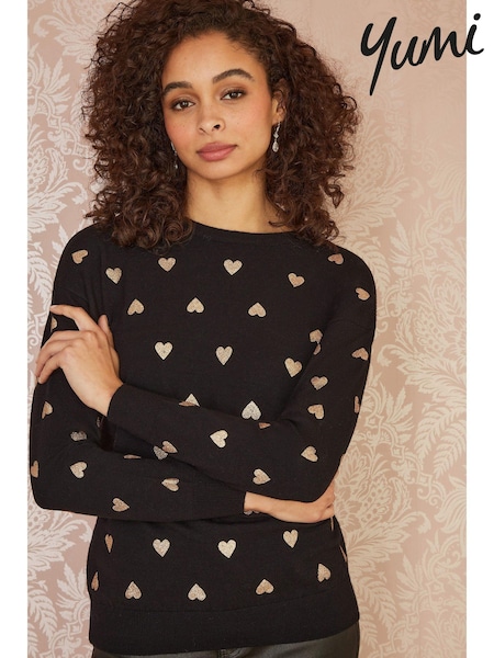 Yumi Black Foil Heart Print Relaxed Fit Jumper (AT7582) | 2,704 UAH