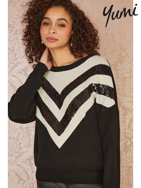 Yumi Chevron Knitted Relaxed Jumper With Sequins (AT7585) | €36