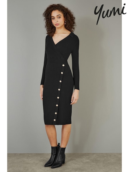 Musta - Yumi Knitted Midi Dress With Asymmetric Button Details (AT7587) | €102