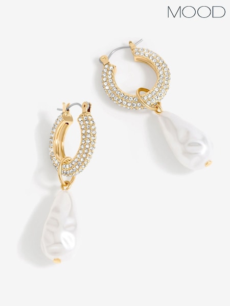 Mood Gold Tone Crystal Pearl Charm Hoop Earrings (AT7613) | AED49