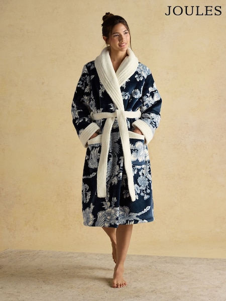 Joules Matilda Navy Floral Fleece Dressing Gown (AT7669) | R$ 680