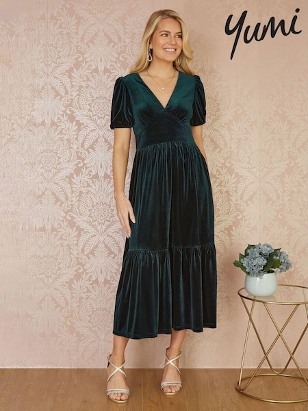 Зеленый - Yumi Velvet Midi Dress (AT7716) | €80
