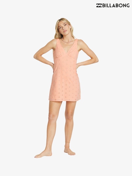 Billabong Pink 100% Cotton Feeling Lovely Broderie V-Neck Dress (AT7723) | €80