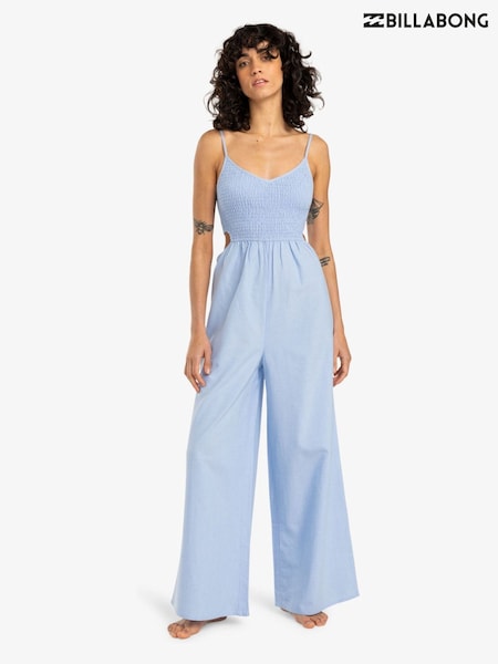 Billabong Blue 100% Cotton To the Moon Open Back Chambray Jumpsuit (AT7729) | 106 €
