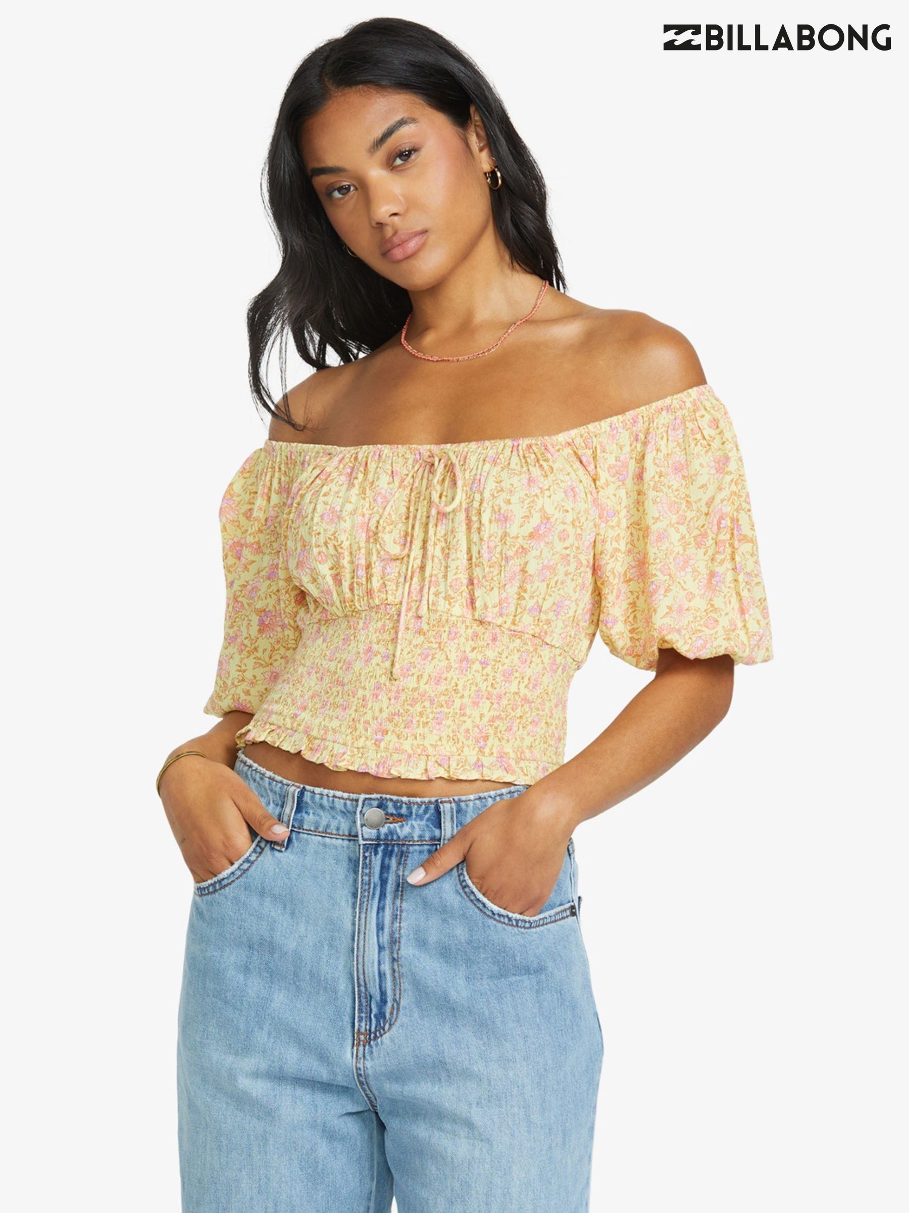 yellow floral bardot top