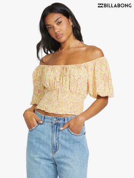 Billabong Sunspell Yellow Wish Away Bardot Summer Floral Top (AT7737) | €77