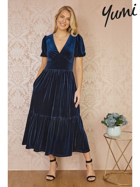 Синий - Yumi Velvet Midi Dress (AT7766) | €80