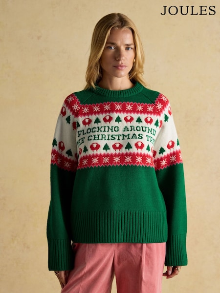 Joules Flocking Around Green Fairisle Christmas Jumper (AT7807) | €72