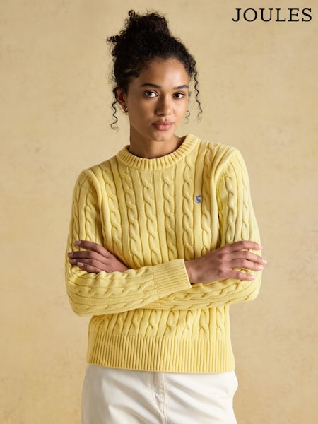 Joules Classic Cable Yellow Cotton Crew Neck Jumper (AT7812) | R$ 485