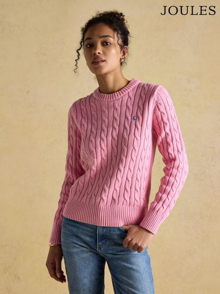 Joules Classic Cable Pink Cotton Crew Neck Jumper (AT7814) | € 58