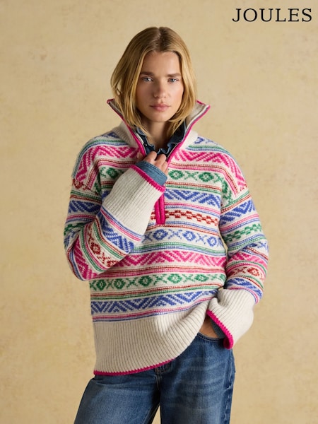 Joules Allaway Fair Isle Quarter Zip Knitted Jumper (AT7817) | R$ 730