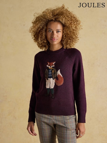 Joules Jonty Wine Red Crew Neck Intarsia Jumper (AT7843) | OMR38