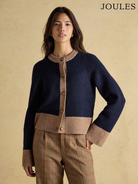 Azul/Castanho - Joules Nora Knitted Cardigan (AT7976) | R$ 535