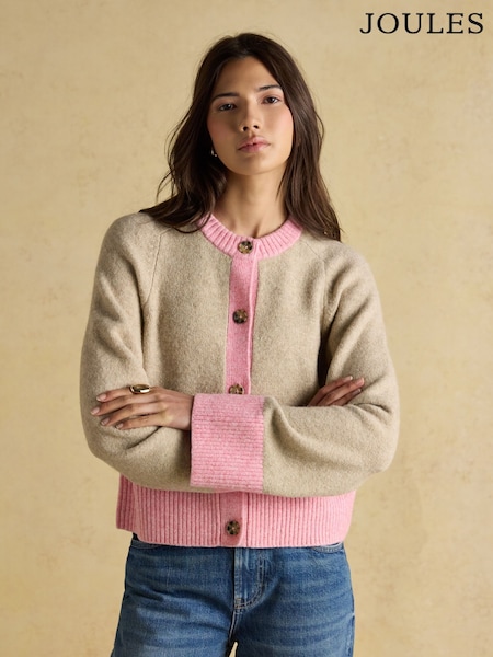 Oat/Pink - Joules Nora Knitted Cardigan (AT7977) | R$ 535